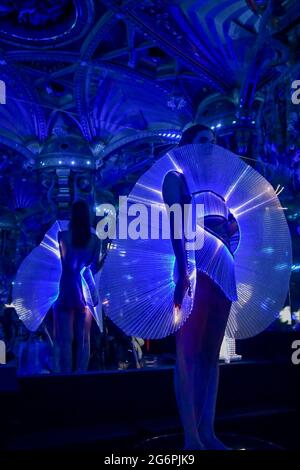 Paris, France, 7th July 2021A model performs during the Clara Daguin & Jacquard by Google show as part of Paris Fashion Week on July 7, 2021 in Paris, France. Photo by Jana Call me J/ABACAPRESS.COM Stock Photo