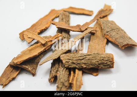 Cinnamon spice closeup, aroma, cinnamon for flavour, isolated on white surface Stock Photo
