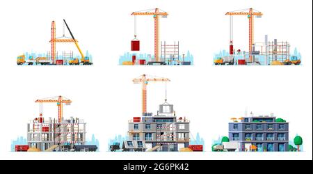 Construction Site Stages Isolated on White. Stock Vector
