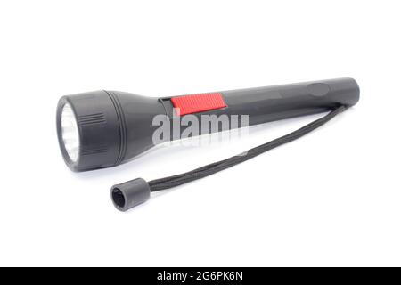 Black Electric LED torch flashlight isolated on a white background Stock Photo