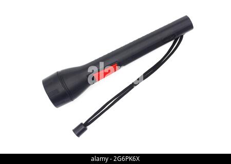 Black Electric LED torch flashlight isolated on a white background Stock Photo