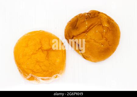 A picture of burger buns isolated on white background Stock Photo