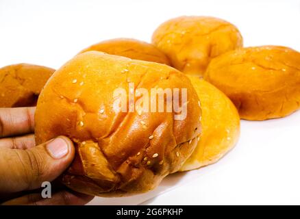 A picture of burger buns isolated on white background Stock Photo