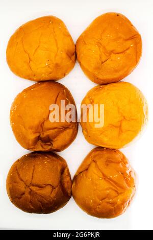 A picture of burger buns isolated on white background Stock Photo