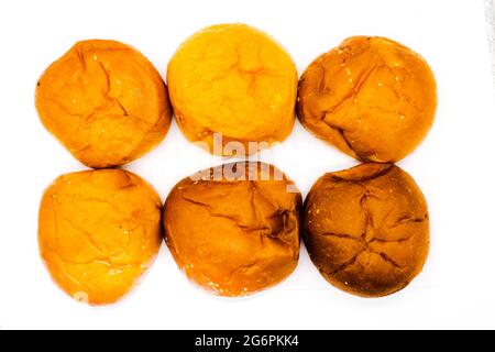 A picture of burger buns isolated on white background Stock Photo