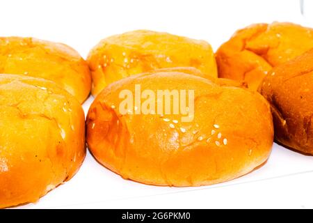 A picture of burger buns isolated on white background Stock Photo