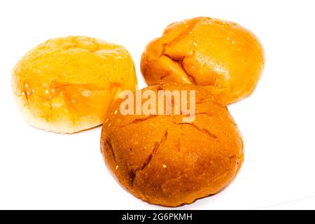 A picture of burger buns isolated on white background Stock Photo