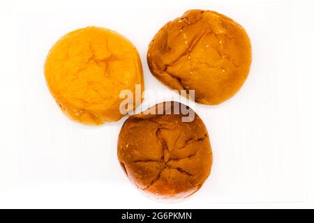 A picture of burger buns isolated on white background Stock Photo