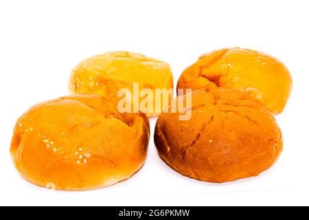 A picture of burger buns isolated on white background Stock Photo