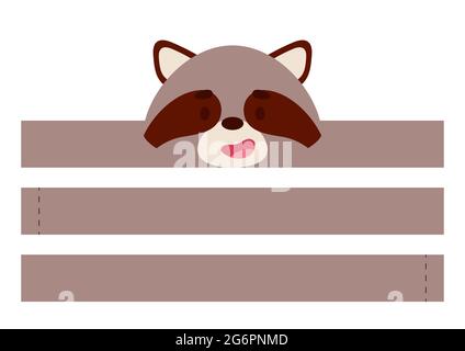 Printable raccoon paper crown. Diy cut party ribbon template for birthday, christmas, baby shower. Fun accessory for entertainment. Print, cut and glu Stock Vector