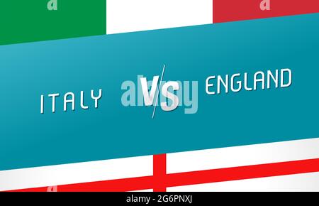 Italy vs England, letters Versus sign for football competition banner. Italian and English national team soccer flags on blue background. Vector card Stock Vector