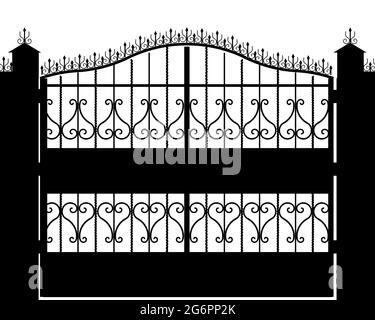 Silhouette of decorative gate isolated on white background. Vector illustration. Stock Vector