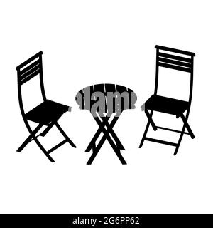 Silhouette of summer chairs and table isolated on a white background. Vector illustration. Stock Vector