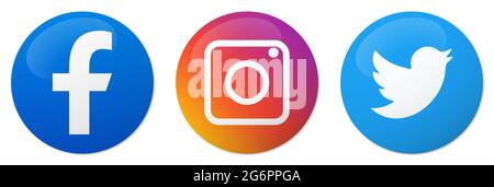 Vinnytsia, Ukraine - July 7, 2021: Instagram, Facebook and Twitter Icons. Set of Social Media Logo. Editorial Vector Buttons Stock Vector