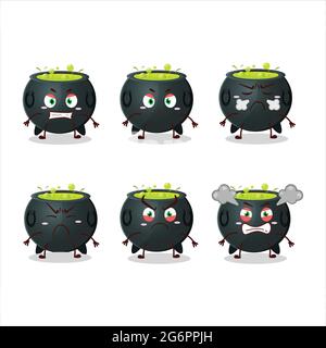 Witch cauldron cartoon character with various angry expressions. Vector illustration Stock Vector