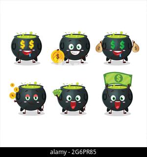 Witch cauldron cartoon character with cute emoticon bring money. Vector illustration Stock Vector