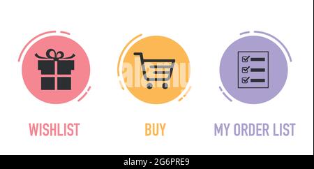 Concept of shopping process with 3 successive steps isolated on black. Timeline design for brochure, presentation, web site. Stock Vector