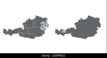 Simple map of Austria vector drawing. Mercator projection. Filled and outline. Stock Vector
