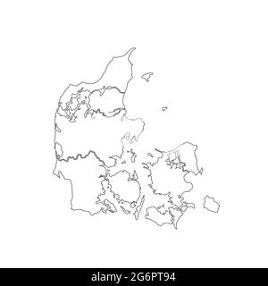 Denmark map using black border lines on dark background Stock Vector