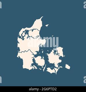 Denmark map using blue border lines on dark background Stock Vector
