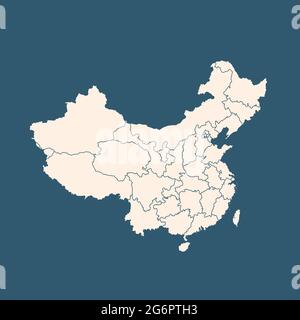 White blank China map isolated on blue. Flat vector illustration. Stock Vector