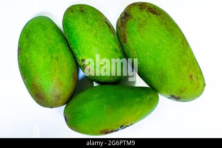 Fresh green mango (kachha aam)fruit isolated on white background Stock Photo