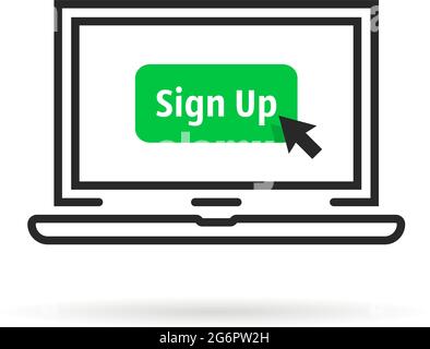 black thin line laptop with sign up button Stock Vector