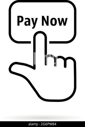 black thin line pay now with hand. flat contour style trend modern simple logotype graphic art design on white background. concept of pay per click ma Stock Vector