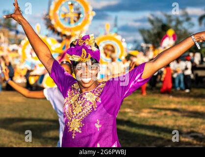 Junkanoo festival performers, Nassau, New Providence, Bahamas Stock Photo