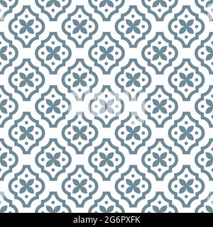 Monochrome blue geometric seamless pattern. Retro tileable backgrounds line grid. Vintage style classic texture for wallpaper and fabric print designs Stock Vector