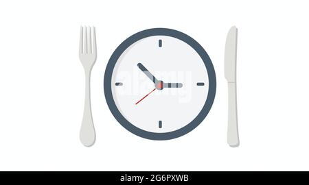 Lunch time icon. Vector isolated flat editable illustration of a clock with fork and knife Stock Vector