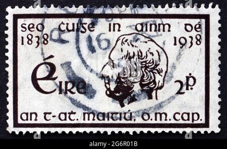 IRELAND - CIRCA 1938: a stamp printed in the Ireland shows Father Theobald Mathew, Temperance Crusade by Father Mathew, Centenary, circa 1938 Stock Photo