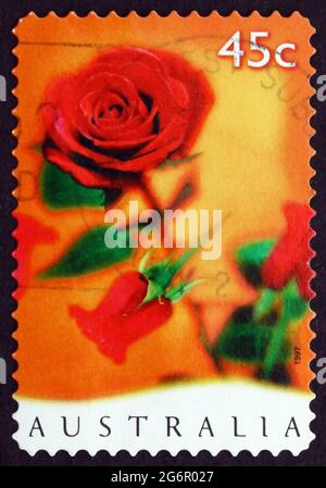 AUSTRALIA - CIRCA 1997: a stamp printed in the Australia shows Rose, Greetings, Valentines Day, circa 1997 Stock Photo