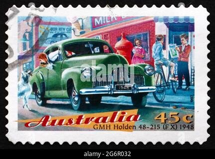 AUSTRALIA - CIRCA 1997: a stamp printed in the Australia shows GMH Holden 48-215 (FX), Classic Car from 1948, circa 1997 Stock Photo