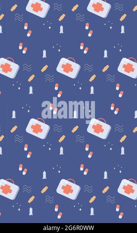 Seamless pattern, medical background with medicines - Vector illustration Stock Vector