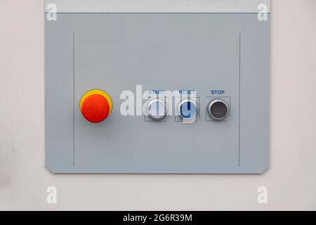 Start Reset Stop and Emergency Buttons Machine Control Stock Photo