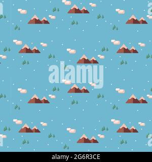 Seamless pattern, abstract background mountains and forest - Vector illustration Stock Vector