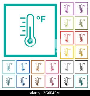 Thermometer medium temperature flat color icons with quadrant frames on ...