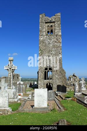 Ancient cemetery and church on Slane hill in Ireland. Stock Photo