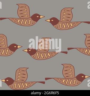 Seamless vector pattern with birds on blue background. Decorative wallpaper design with seagull. Simple abstract dove fashion textile. Stock Vector