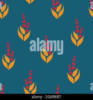Seamless vector pattern with abstract plant on teal blue background. Simple bright artistic wallpaper design. Stock Vector