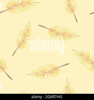 Seamless vector pattern with gentle feather on light  pink background. Calm wallpaper design. Yoga zen fashion textile. Stock Vector