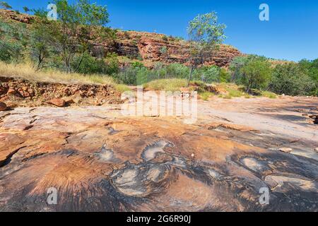 Spectacular rock formation patterns in a dry creekbed, near Wyndham, Kimberley Region, Western Australia, WA, Australia Stock Photo