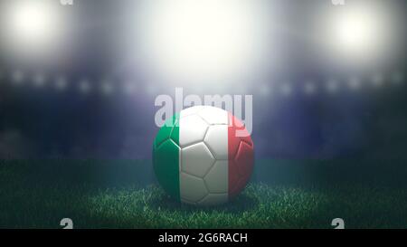 Soccer ball in flag colors on a bright blurred stadium background. Italy. 3D image Stock Photo
