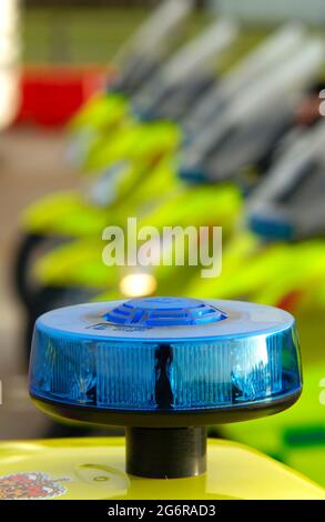 Blue light on a Paramedic Response Motorbike Stock Photo