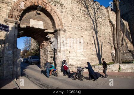 Istanbul,Turkey - 02-04-2017 : Yedikule gate of the historical city walls, Istanbul Stock Photo