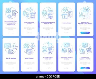 Digital twin onboarding mobile app page screen set Stock Vector