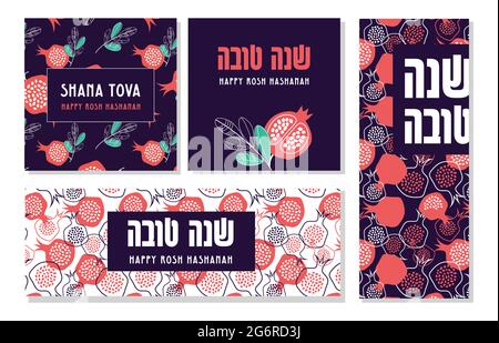 Jewish New Year, Rosh Hashanah Greeting card and banner set. greeting banner with symbols of Jewish New Year. Blessing of Happy new year, Shana Tova Stock Vector