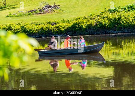 family fishing boat WHERE'S POP POP Stock Photo - Alamy