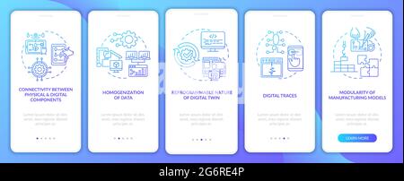 Digital twin characteristics onboarding mobile app page screen Stock Vector